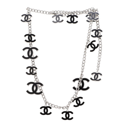 Chanel Enamel CC Chain Necklace Belt Silver Black 1 of 5
