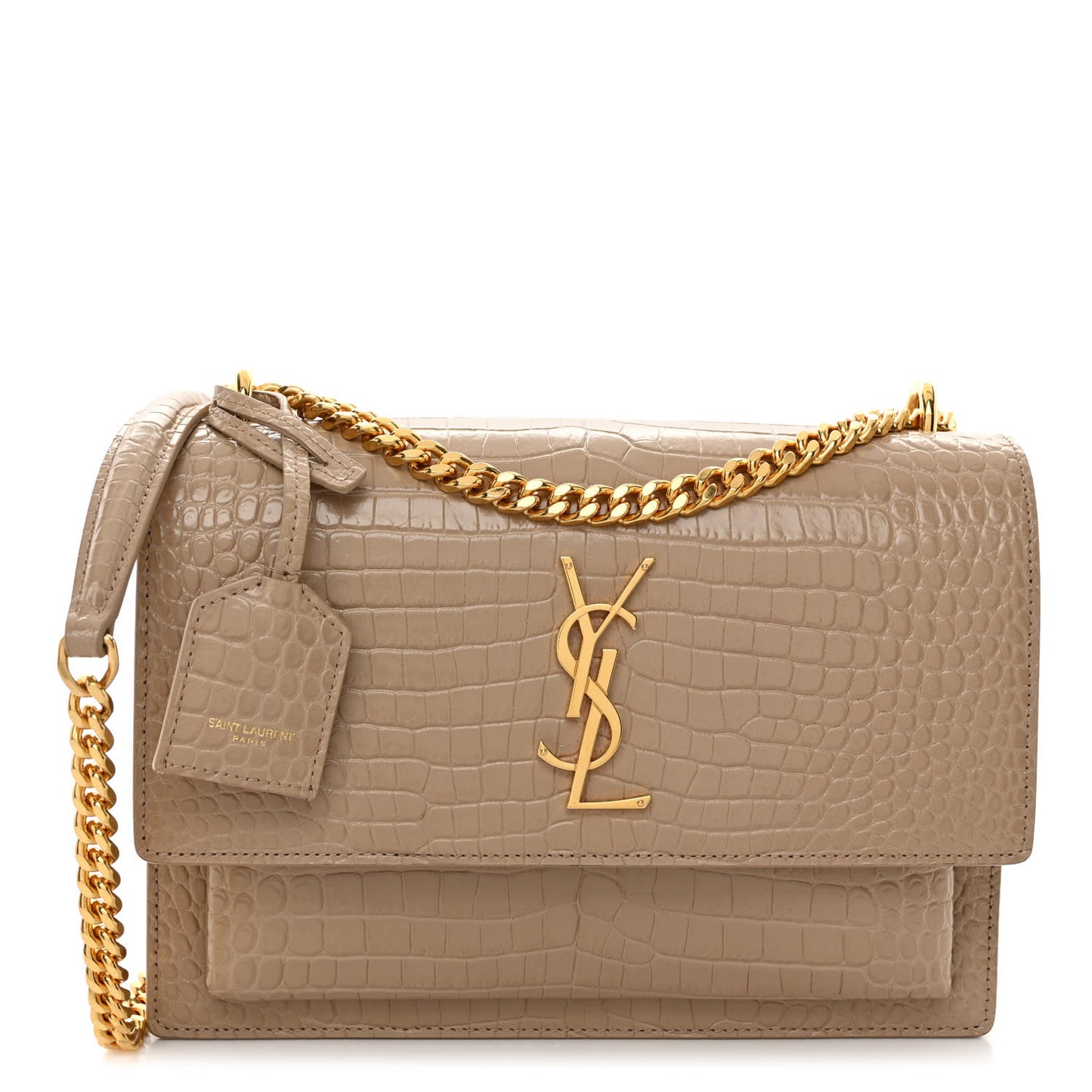 Calfskin Crocodile Embossed Medium Monogram Sunset Dark Beige