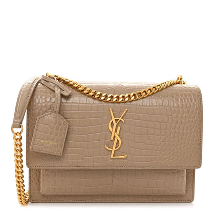Saint Laurent Calfskin Crocodile Embossed Medium Monogram Sunset Dark Beige 1 of 10