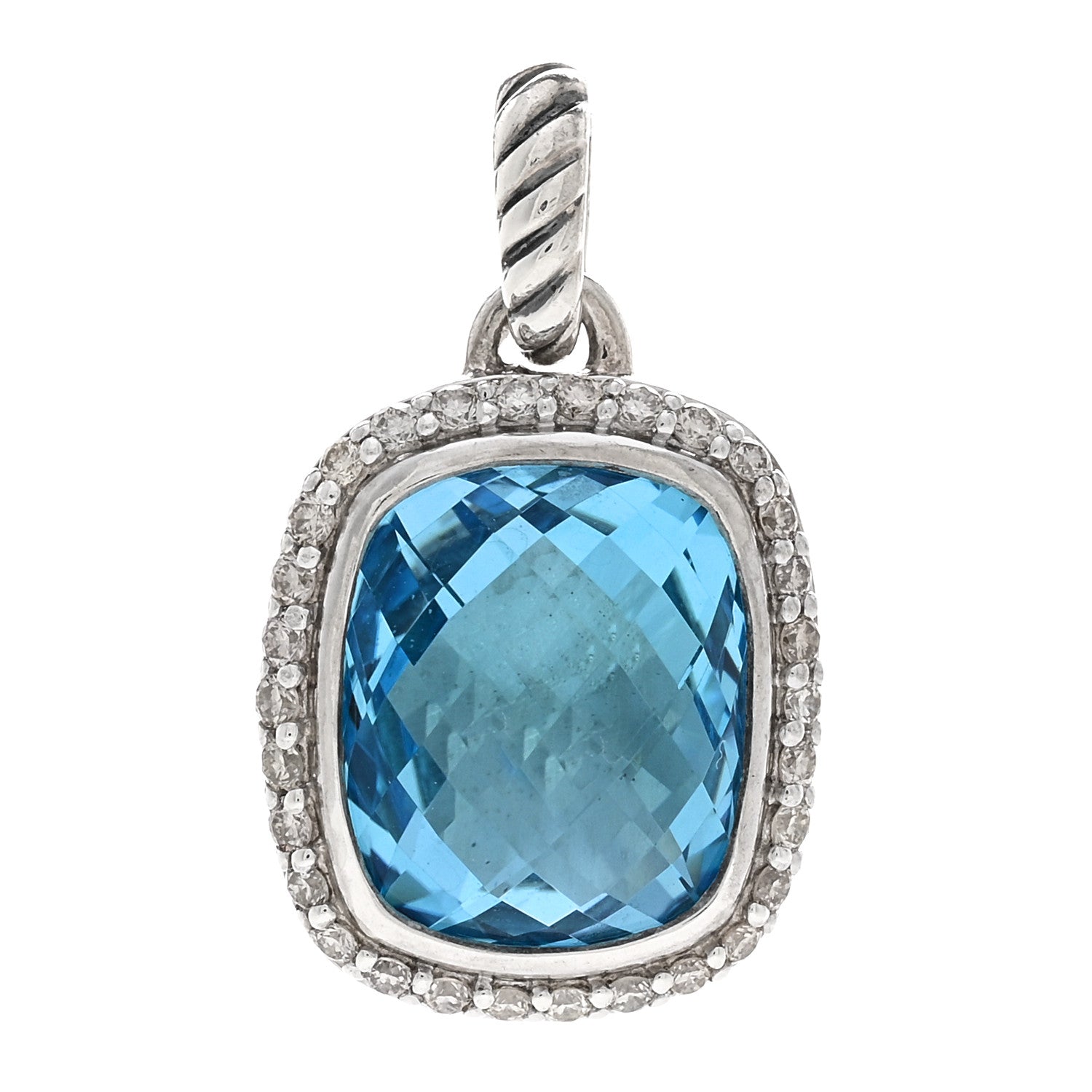 David Yurman Sterling Silver Diamond Blue Topaz Noblesse Enhancer Pendant 1 of 3