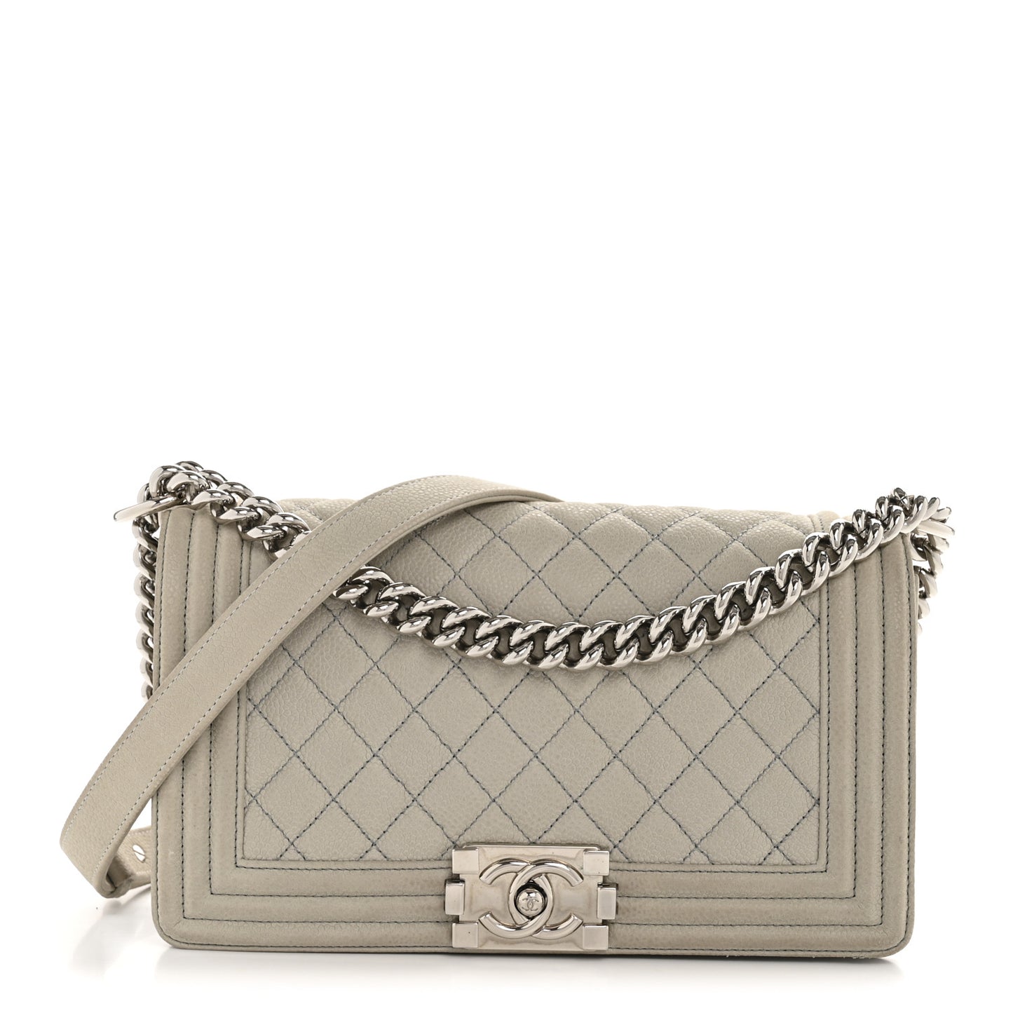 Iridescent Caviar Quilted Medium Boy Flap Light Grey