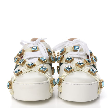 Gucci Calfskin Removable Crystals Bee Embroidered Womens Ace Platform Sneakers 35 White 2 of 11