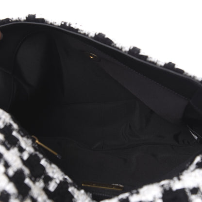 Chanel Tweed Quilted Large 19 Flap Black Ecru White 4 of 9