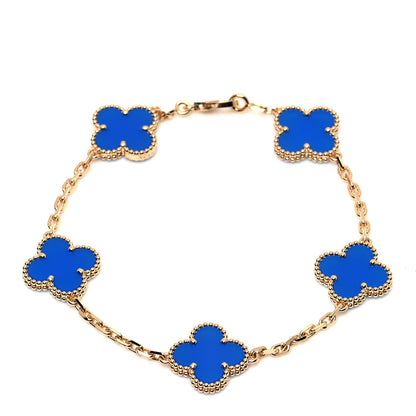 Van Cleef & Arpels 18K Yellow Gold Blue Agate 5 Motifs Vintage Alhambra Bracelet 1 of 6