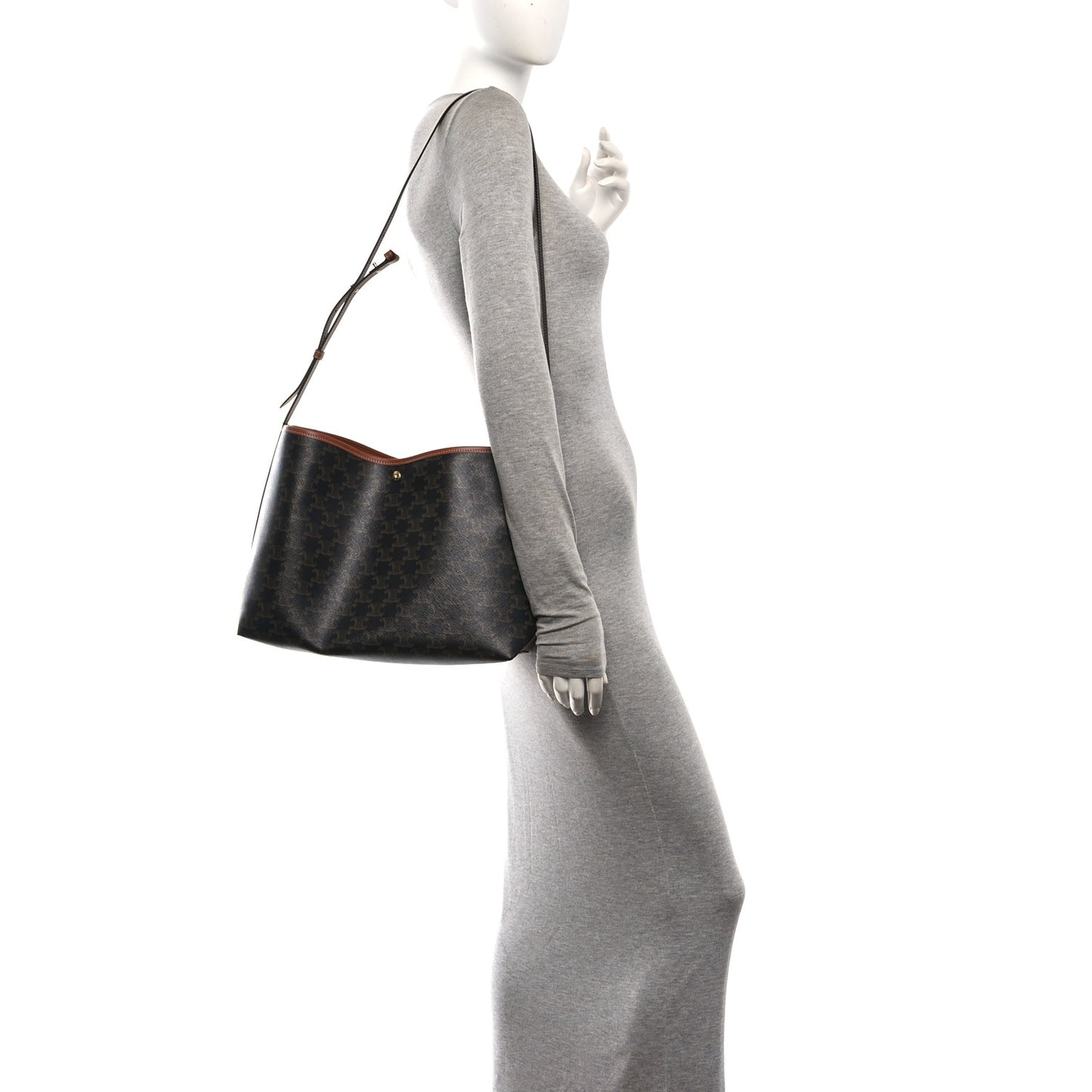 Triomphe Canvas Calfskin Shopper Tote Tan