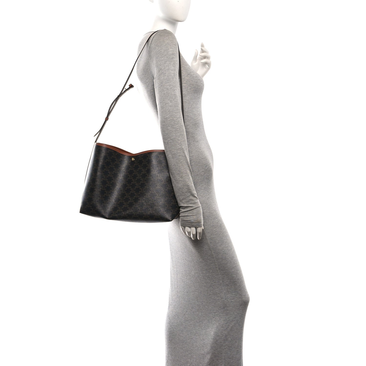 Celine Triomphe Canvas Calfskin Shopper Tote Tan 2 of 9