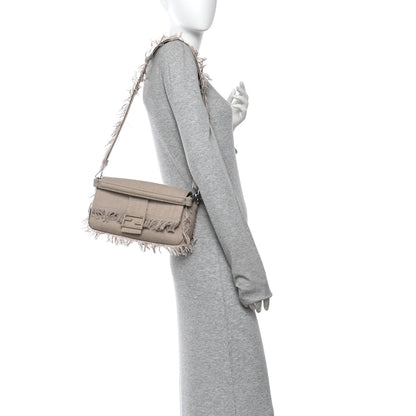 Fendi Nylon Fabric Jacquard FF Fringed Baguette Cuoio Pietra 2 of 10