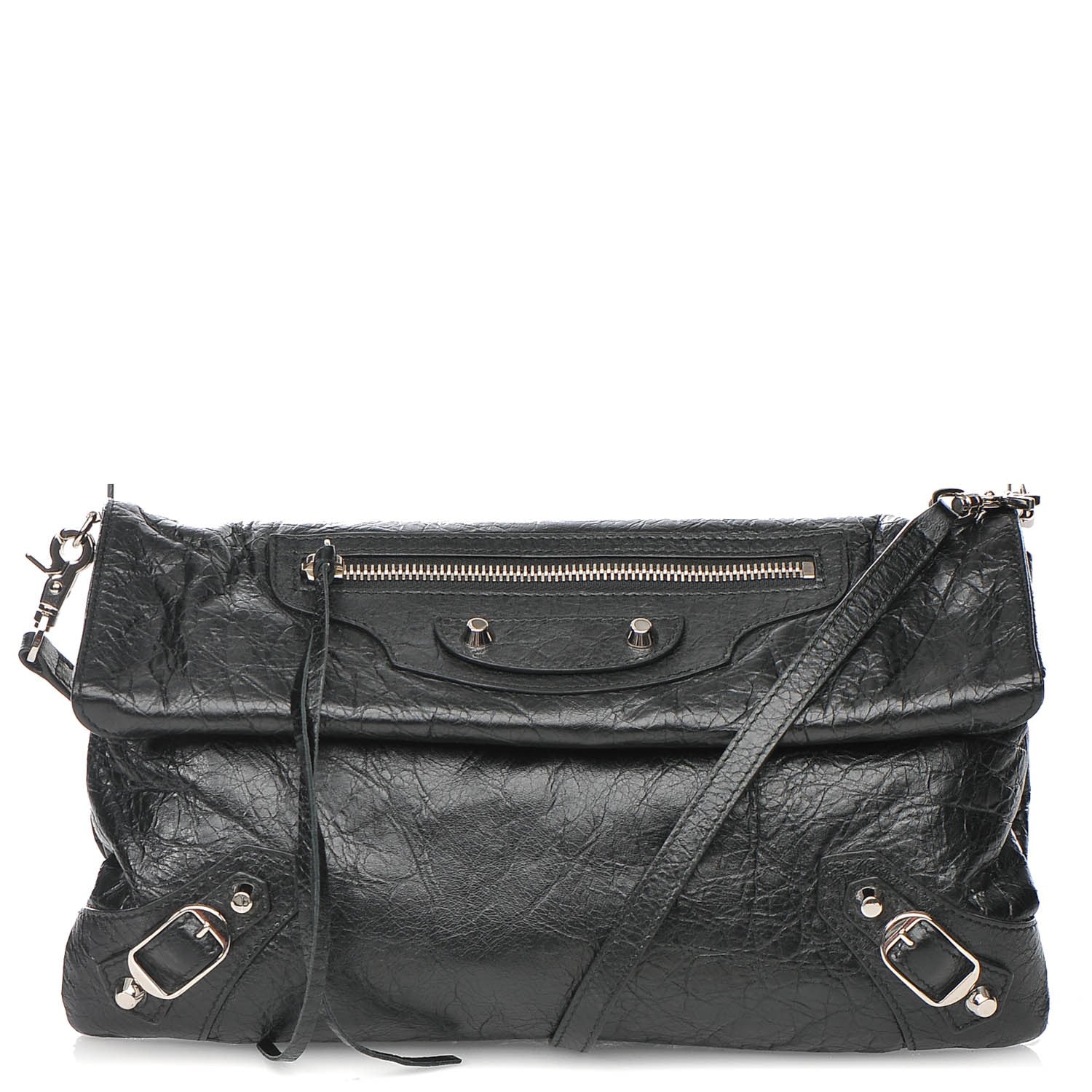 Balenciaga Agneau Classic Silver Hardware Envelope Strap Clutch Black 1 of 7