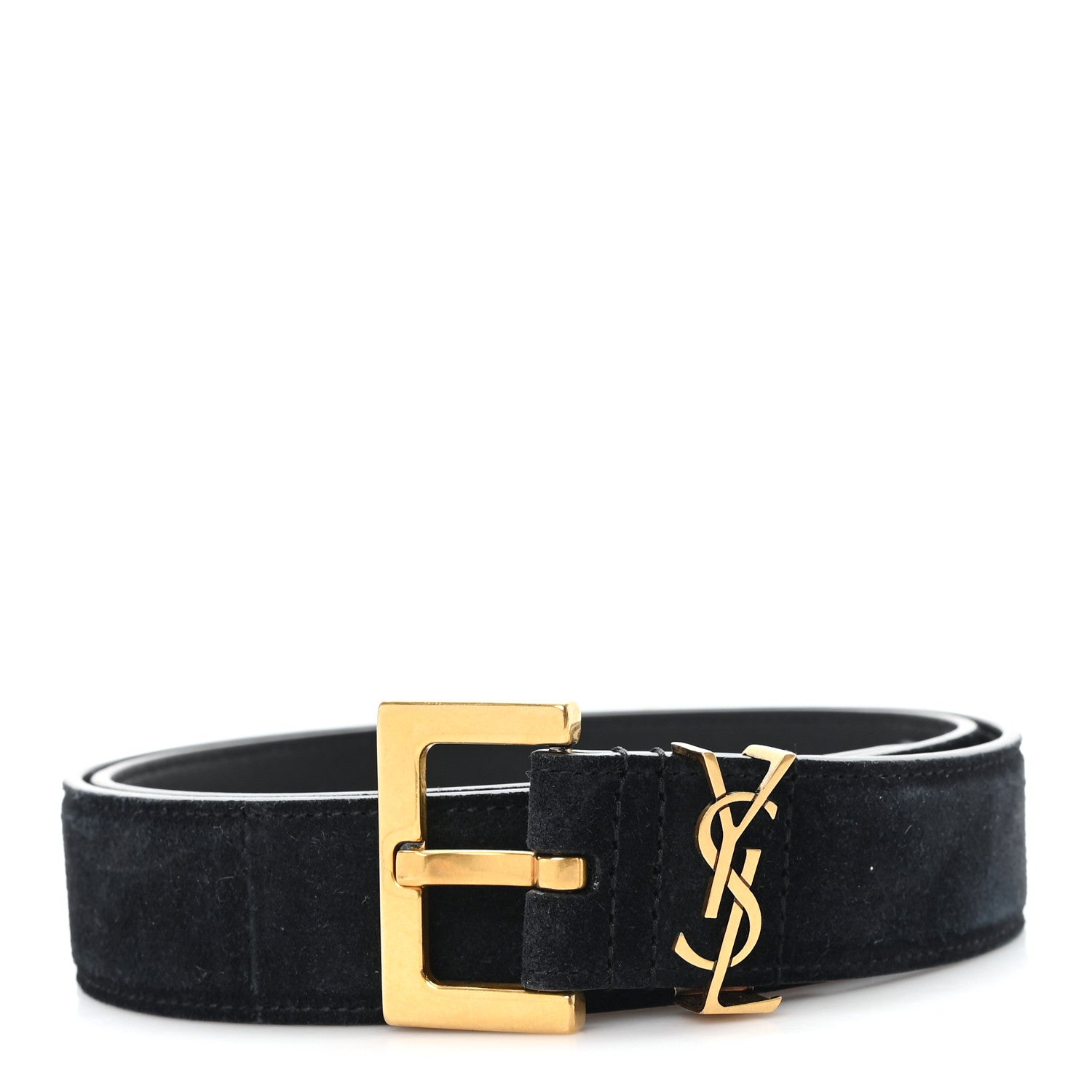 Saint Laurent Suede Monogram Square Buckle Belt 80 32 Black 1 of 5