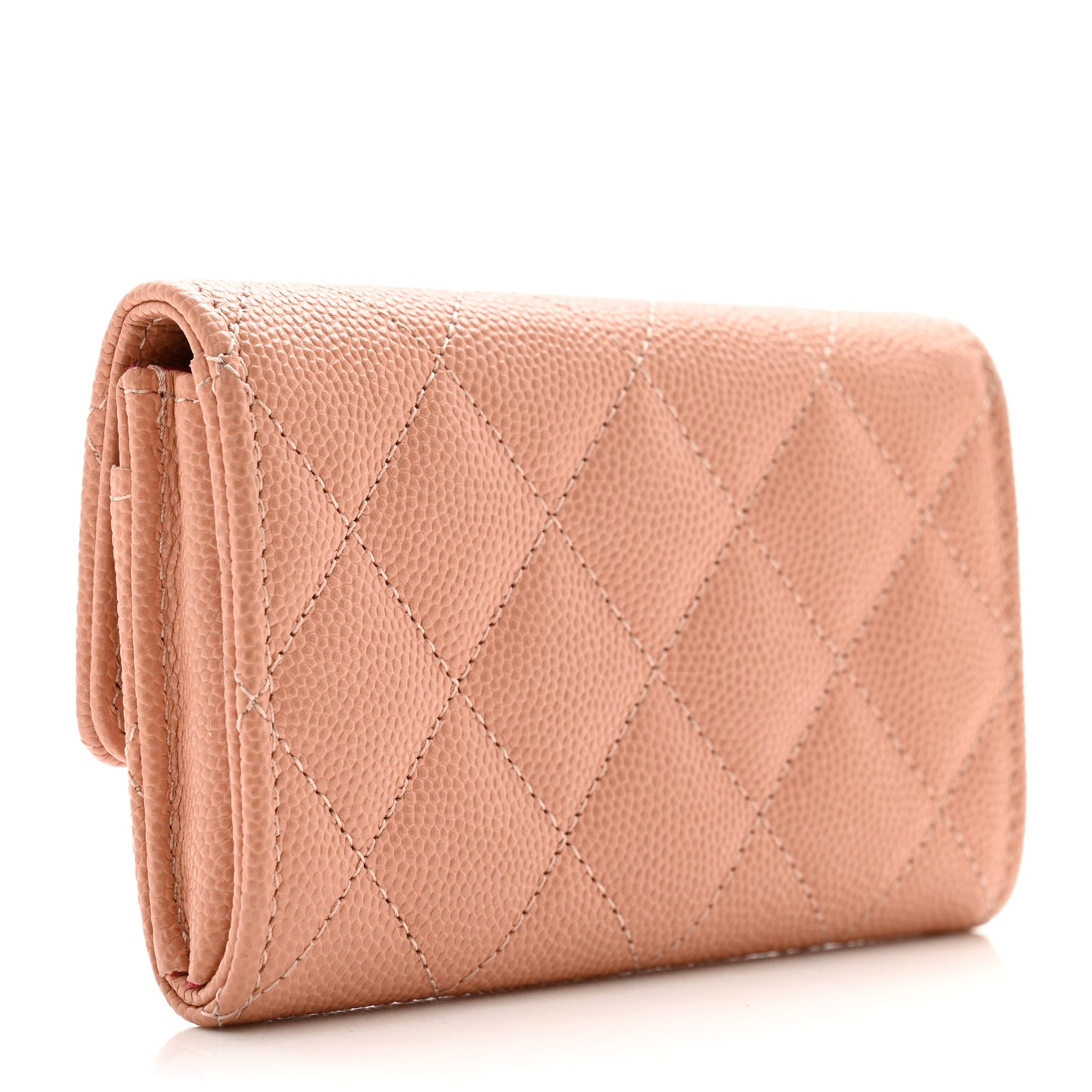 Caviar Metal Perforated Quilted CC Flap Card Holder Beige