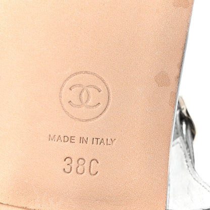 Chanel Metallized Lambskin CC Crystal Thong Sandals 38 Silver 7 of 9