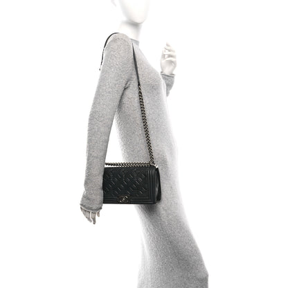 Chanel Calfskin Crystal Embossed Medium Boy Flap Black 2 of 13