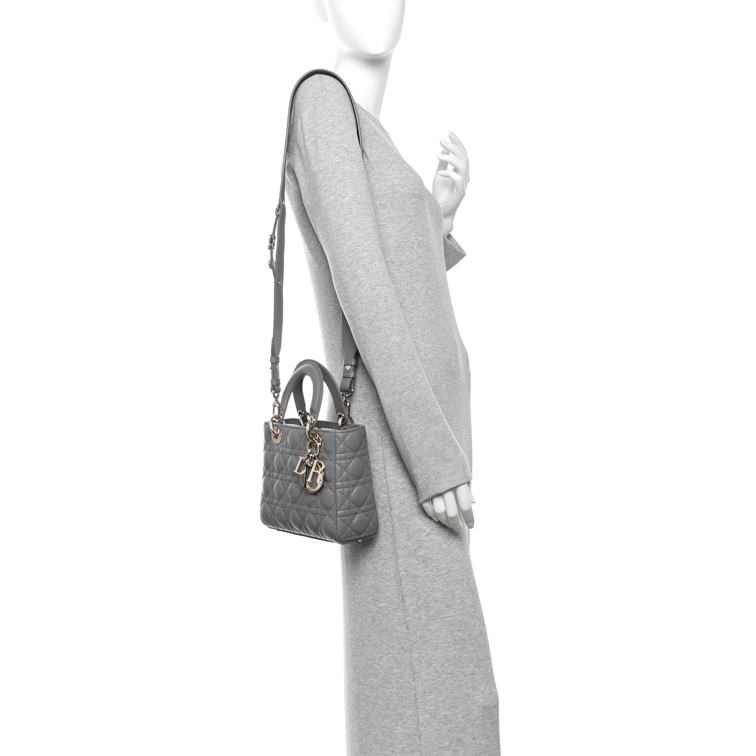 Christian Dior Lambskin Cannage Small My ABCDior Lady Dior Grey 2 of 10