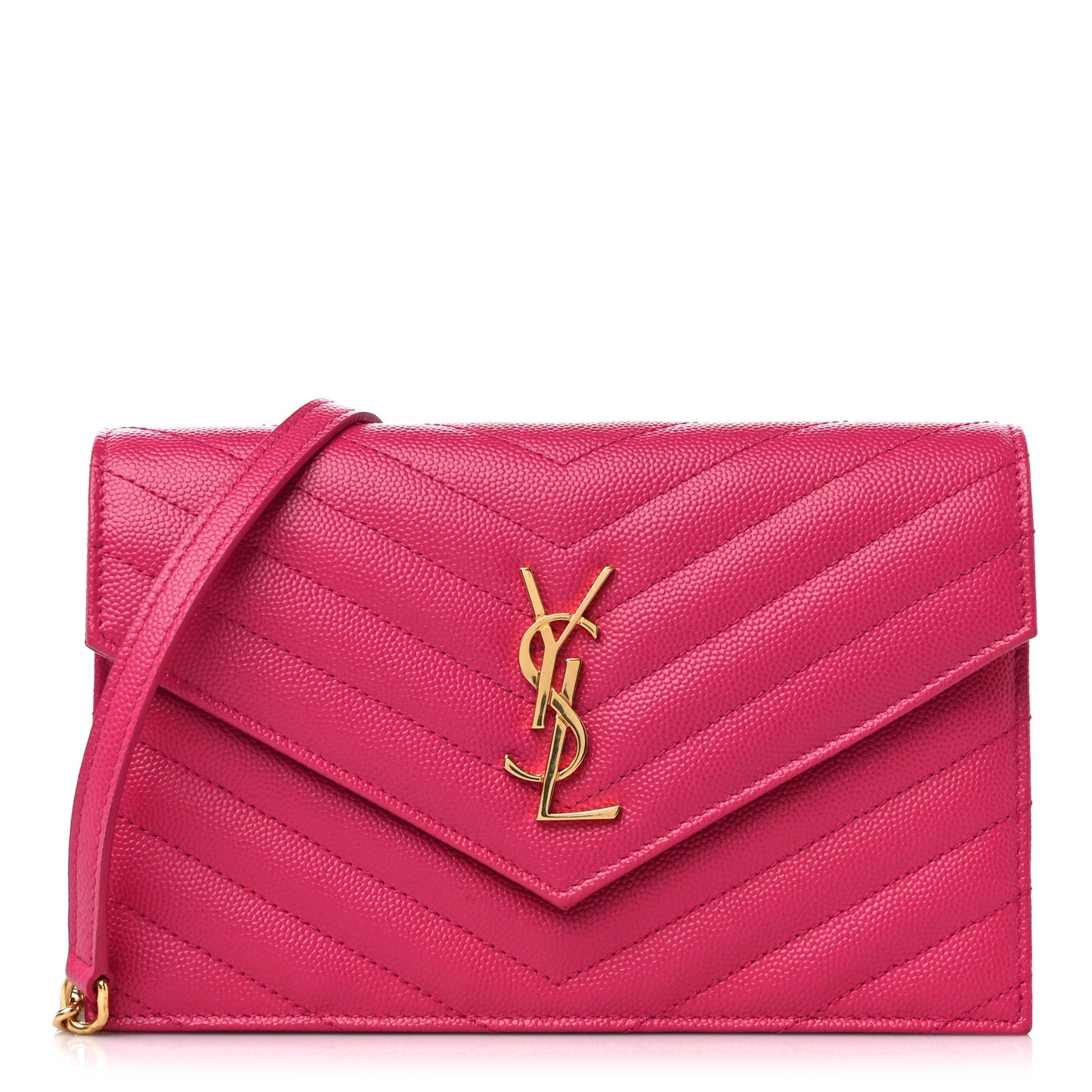 Grain De Poudre Matelasse Chevron Monogram Envelope Chain Wallet Fresh Fuchsia