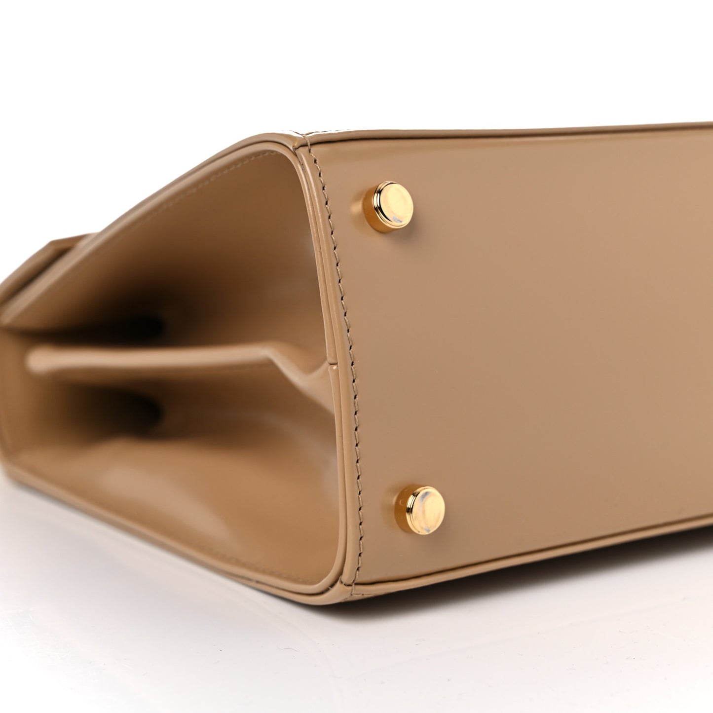Brushed Off Calfskin Iconic Top Handle Bag Camel
