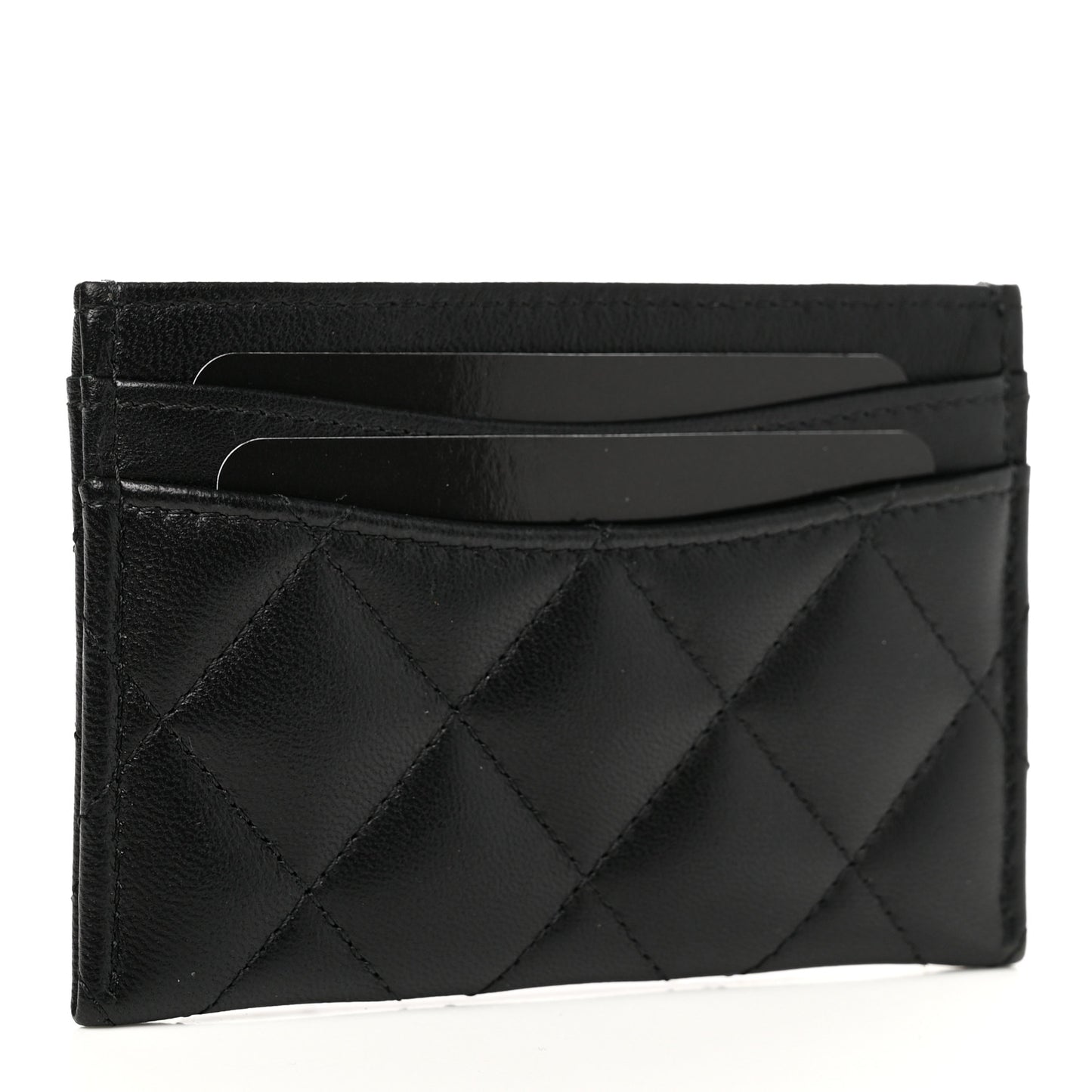 Lambskin Quilted Card Holder Black