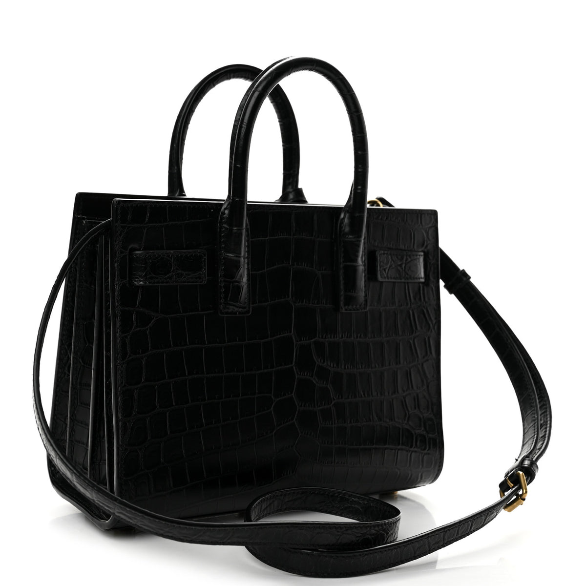 Saint Laurent Calfskin Crocodile Embossed Nano Sac De Jour Black 3 of 14