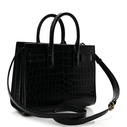 Saint Laurent Calfskin Crocodile Embossed Nano Sac De Jour Black 3 of 14
