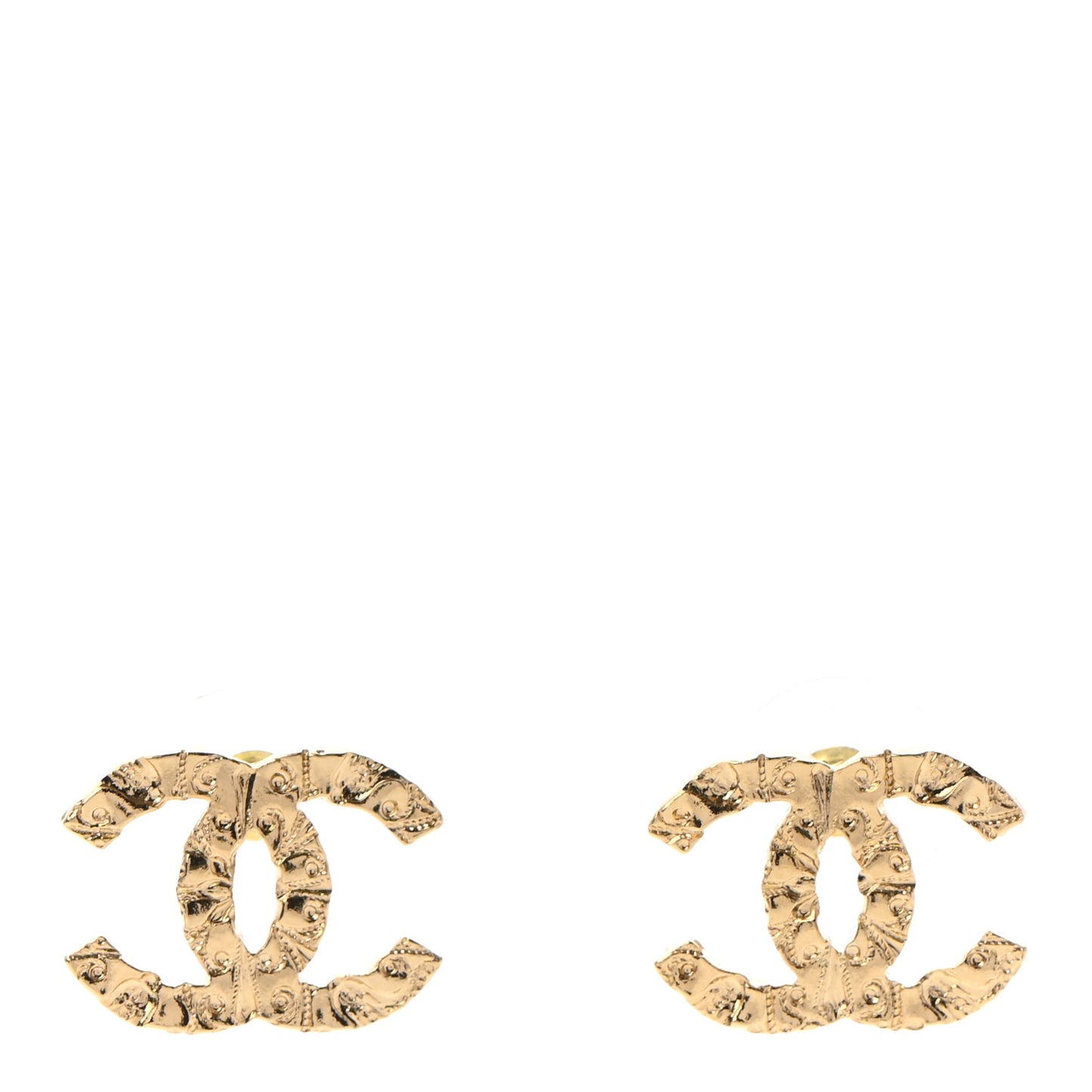 Metal Textured CC Earrings Gold
