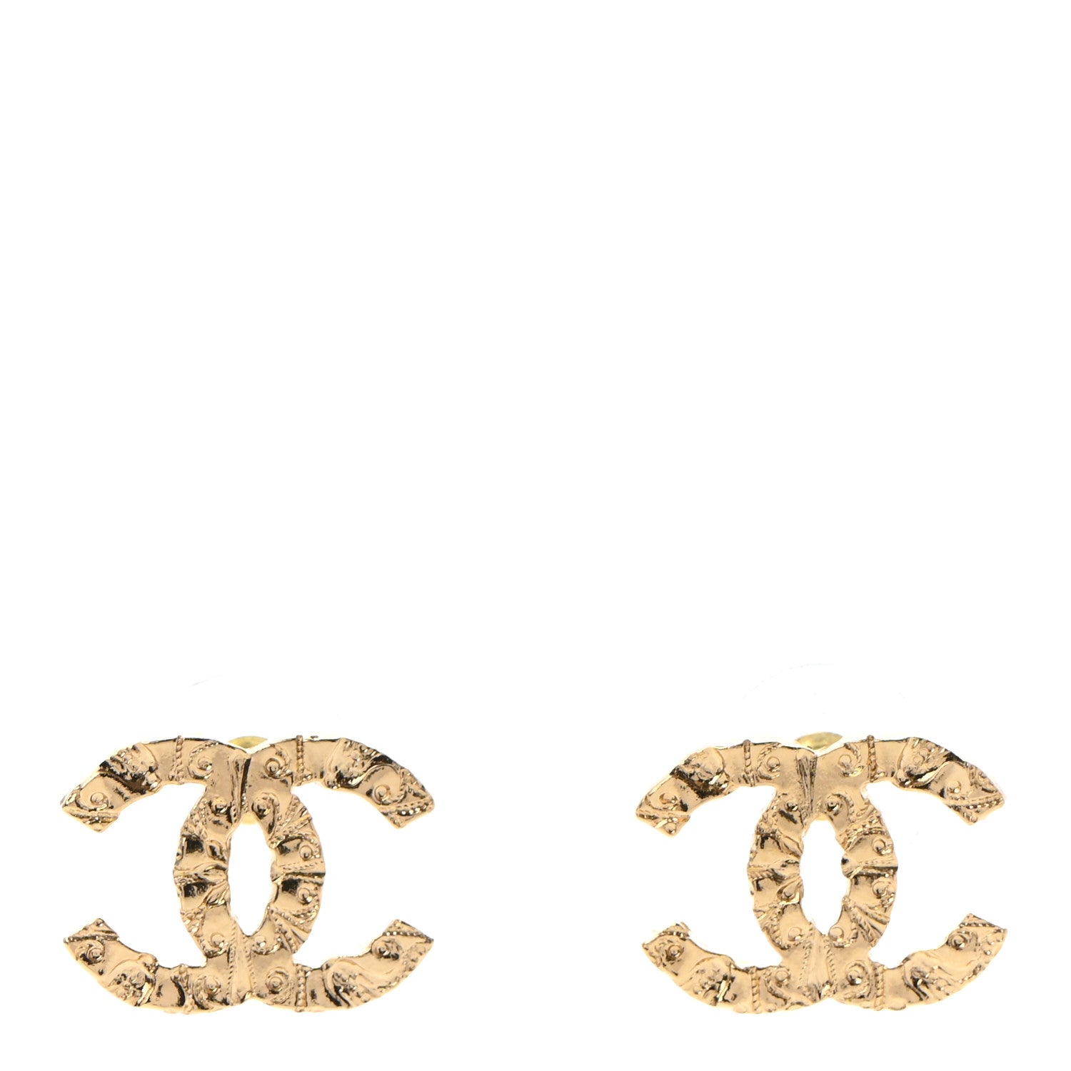 Chanel Metal Textured CC Earrings Gold 1 of 4