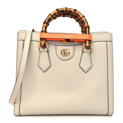 Gucci Wonka Grain Calfskin Small Diana Tote Bag Mystic White Orange Fluo 1 of 11