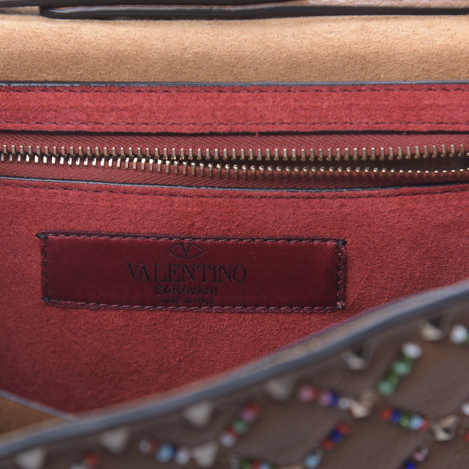 Valentino Garavani Grained Calfskin Beaded Rockstud Spike Wallet on Chain Light Cuir 6 of 11