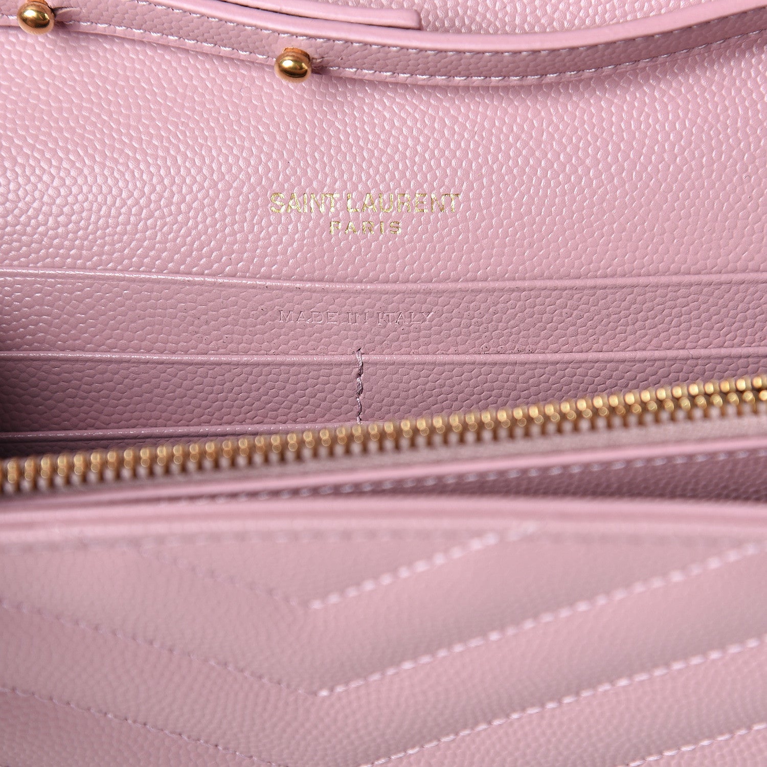 Saint Laurent Grain De Poudre Matelasse Chevron Monogram Chain Wallet Pale Pink 5 of 10