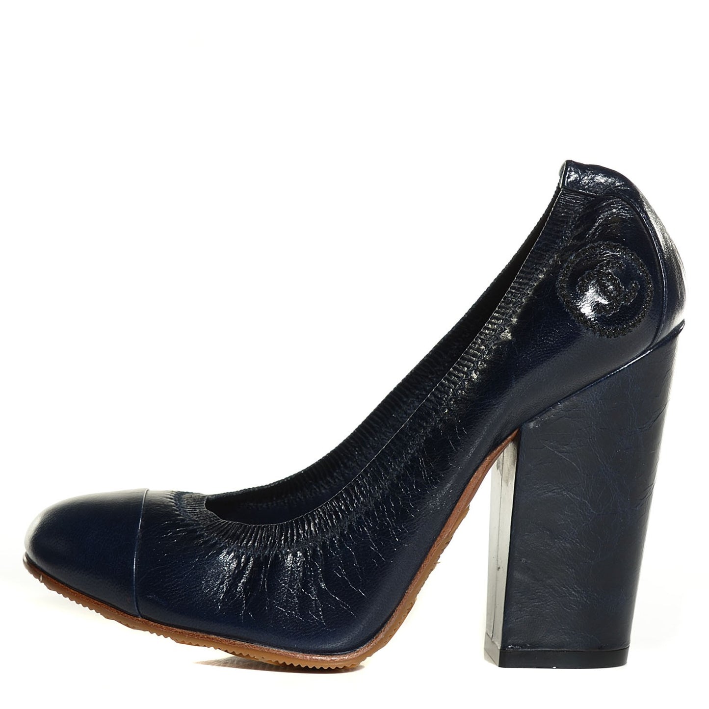 Glazed Goatskin CC Cap Toe Elastic Pumps 36 Blue