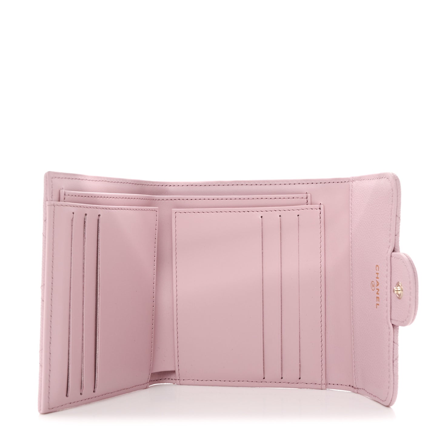 Caviar Quilted Compact Flap Wallet Pink