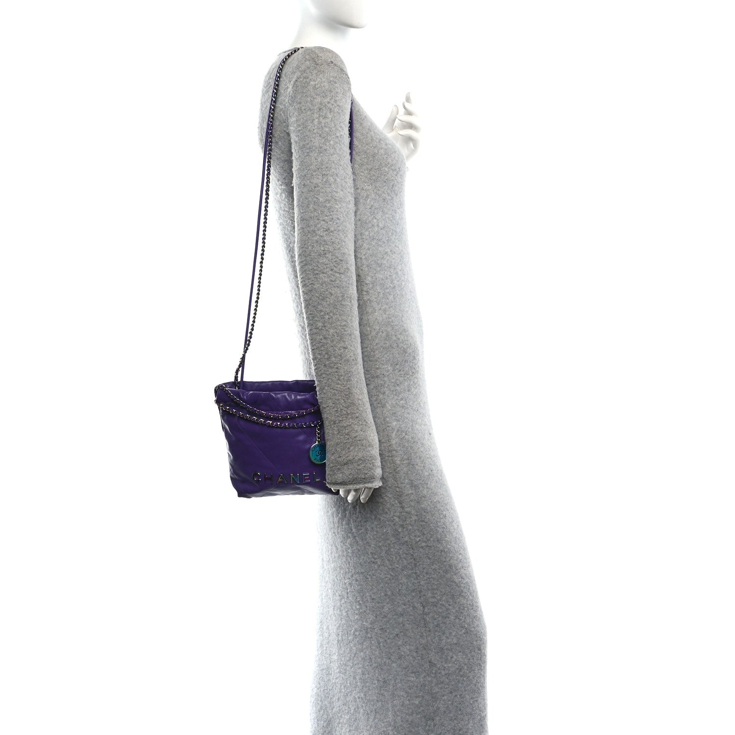 Chanel Shiny Calfskin Quilted Rainbow Mini Chanel 22 Purple 2 of 10