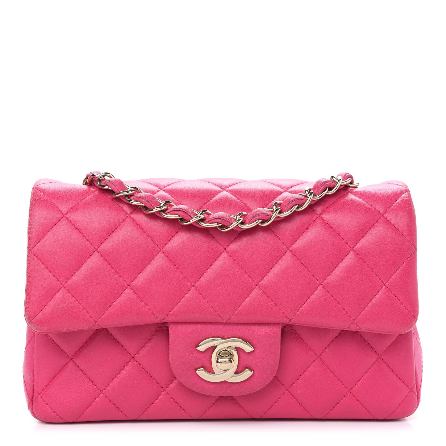 Lambskin Quilted Mini Rectangular Flap Fuchsia