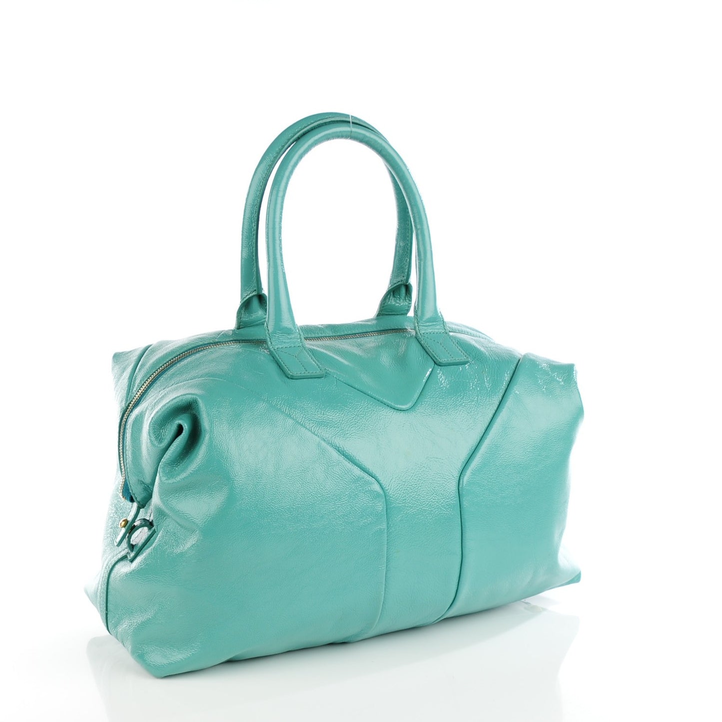 Patent Calfskin Medium Easy Sac Turquoise