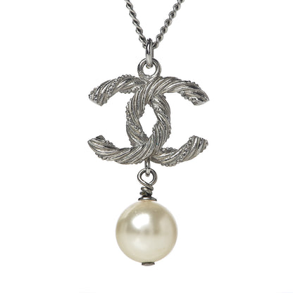 Chanel Pearl Twisted CC Drop Necklace Silver 5 of 5