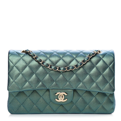 Chanel Iridescent Caviar Quilted Medium Double Flap Green 1 of 12