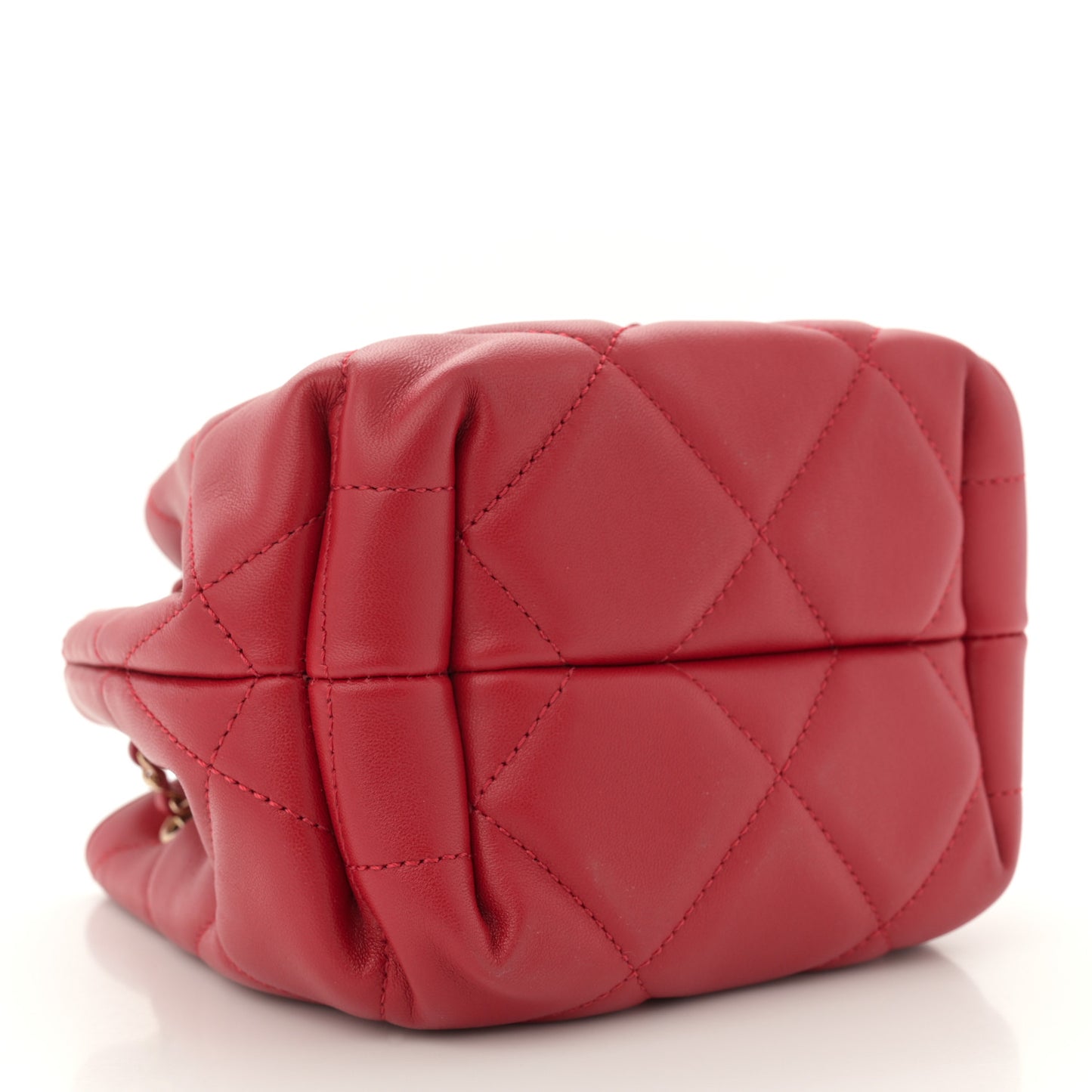 Lambskin Quilted CC Dweller Drawstring Bucket Bag Red