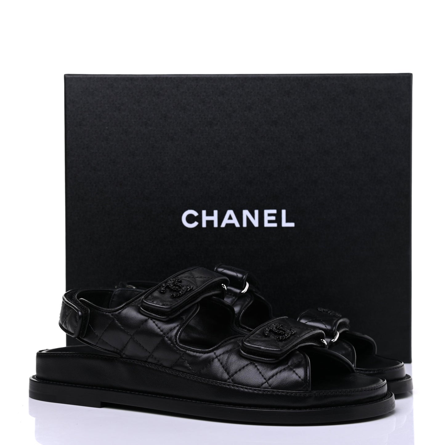 Lambskin Velcro Dad Sandals 37.5 Black