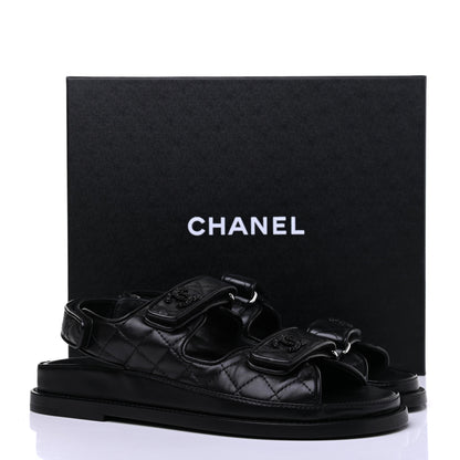 Chanel Lambskin Velcro Dad Sandals 37.5 Black 9 of 9
