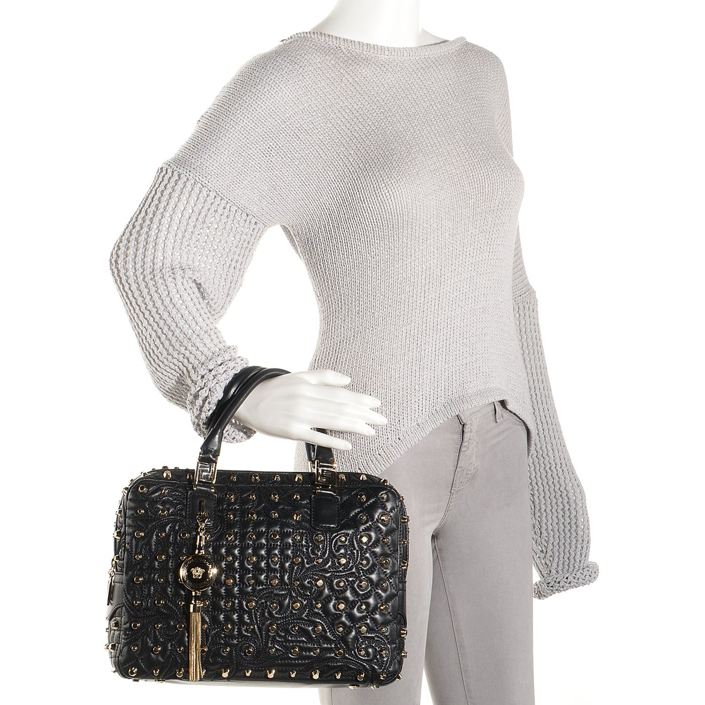 Barocco Quilted Leather Studded Vanitas Demetra Black