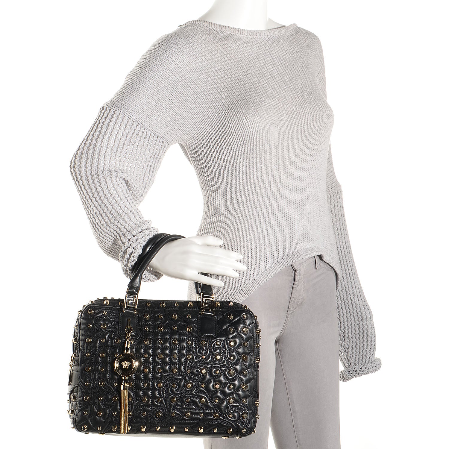 Versace Barocco Quilted Leather Studded Vanitas Demetra Black 2 of 8