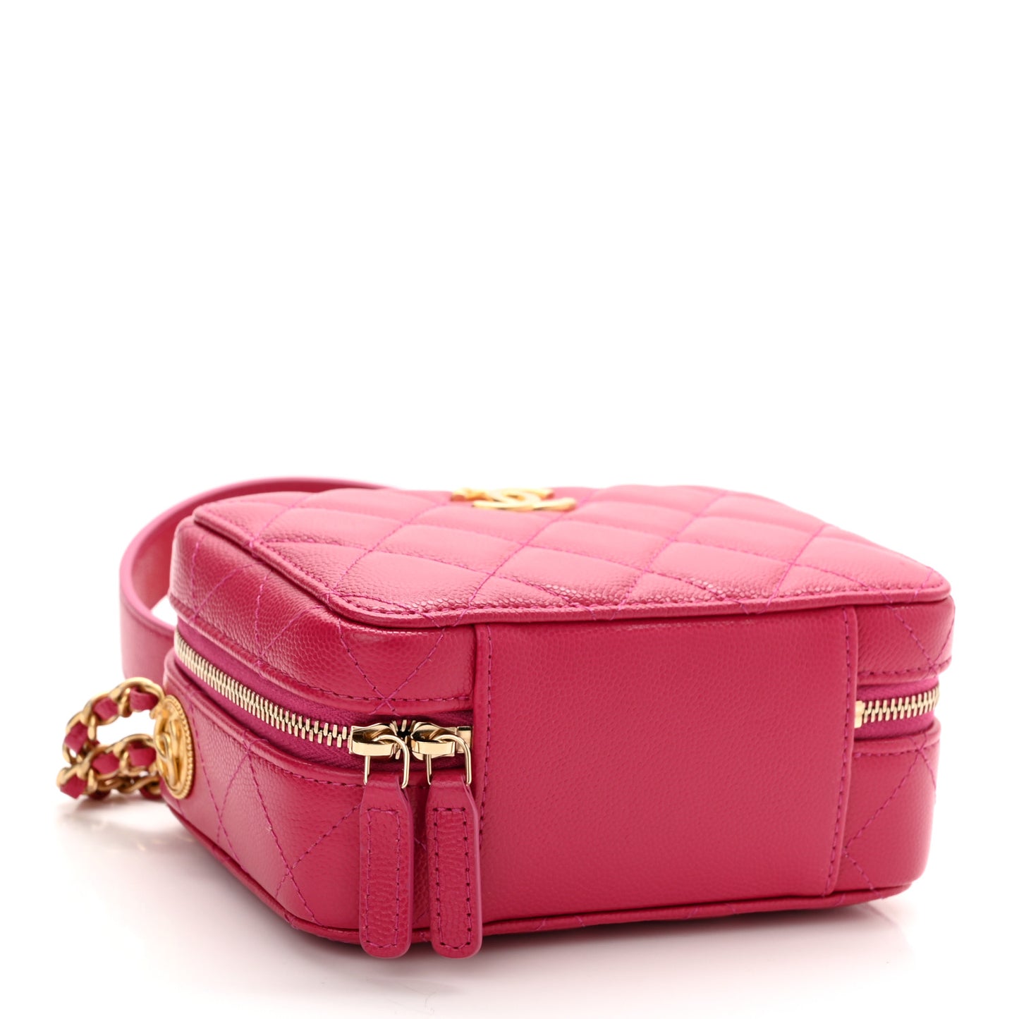 Caviar Quilted Twist Your Buttons Clutch With Chain Fuchsia