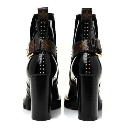 Louis Vuitton Glazed Calfskin Monogram Star Trail Ankle Boots 35 Black 4 of 9