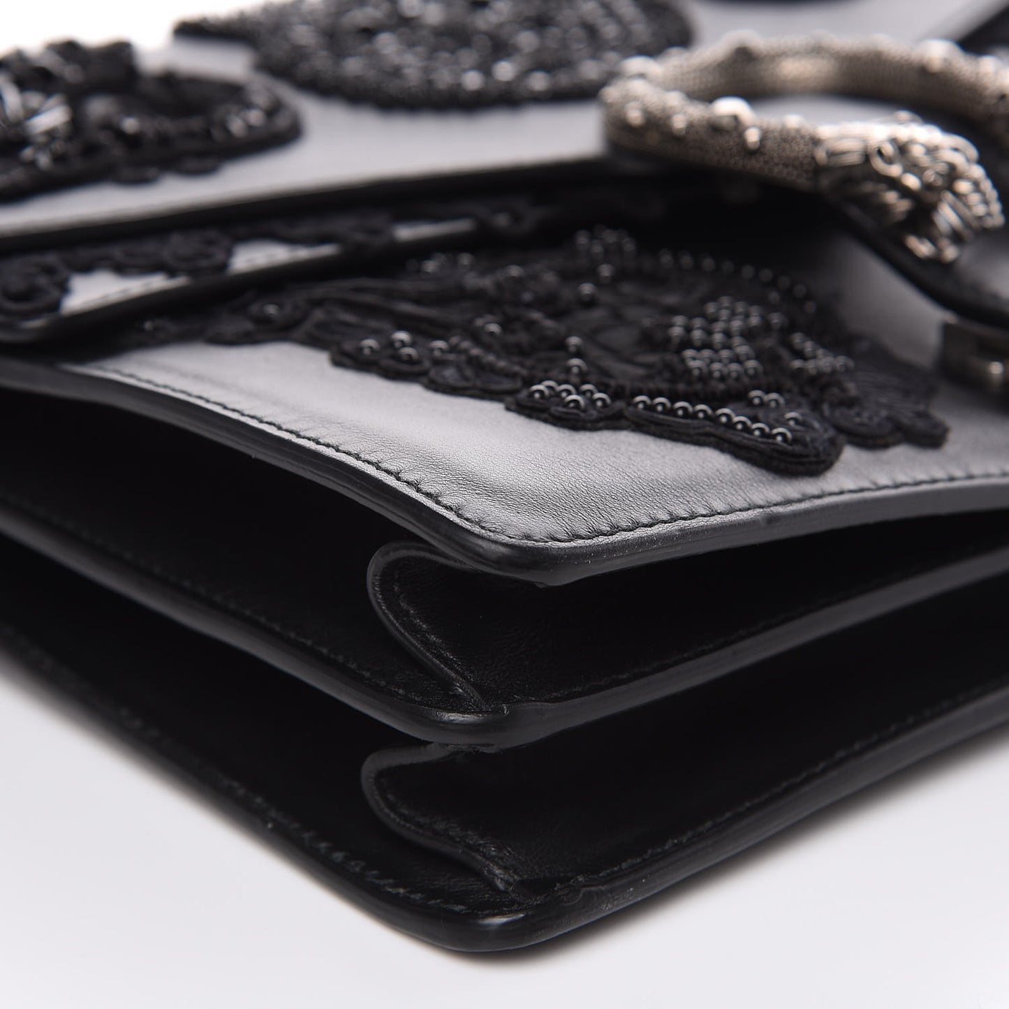 Calfskin Embroidered Medium Dionysus Shoulder Bag Black