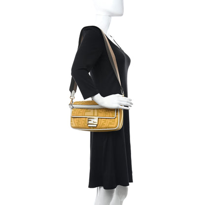 Fendi X SARA COLEMAN Canvas Vitello Seta FF Fish Eye Embroidered Baguette Mostarda White Ice 2 of 11