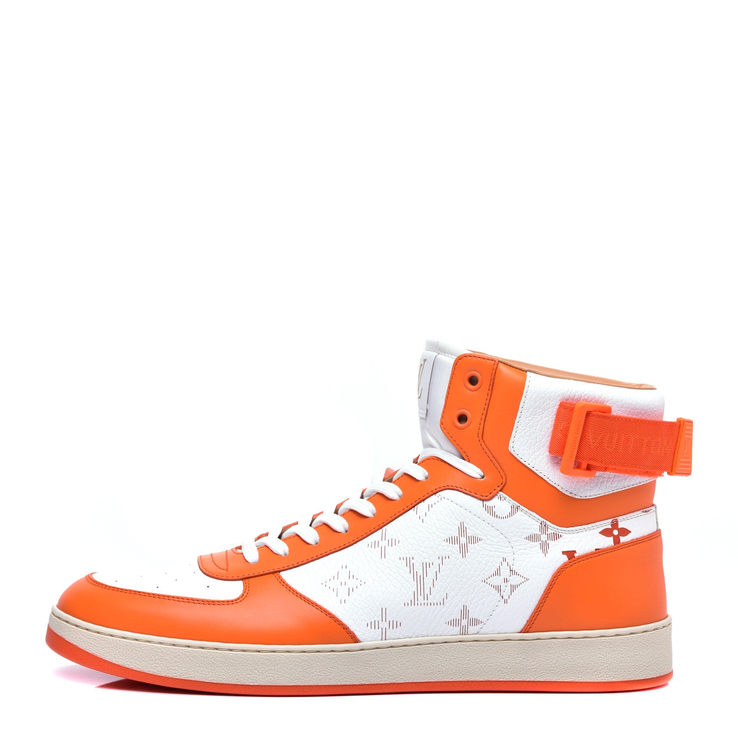 Louis Vuitton Calfskin Monogram Rivoli High Top Sneakers 10 Orange 1 of 9