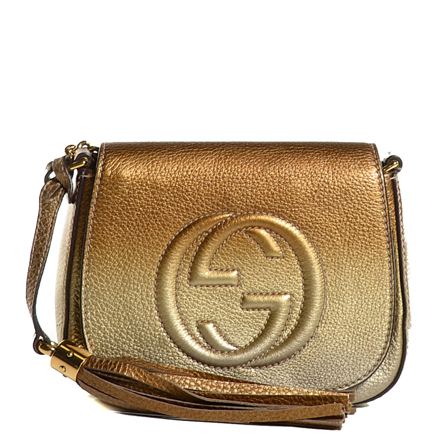 Metallic Pebbled Calfskin Small Soho Flap Crossbody Gold Ombre