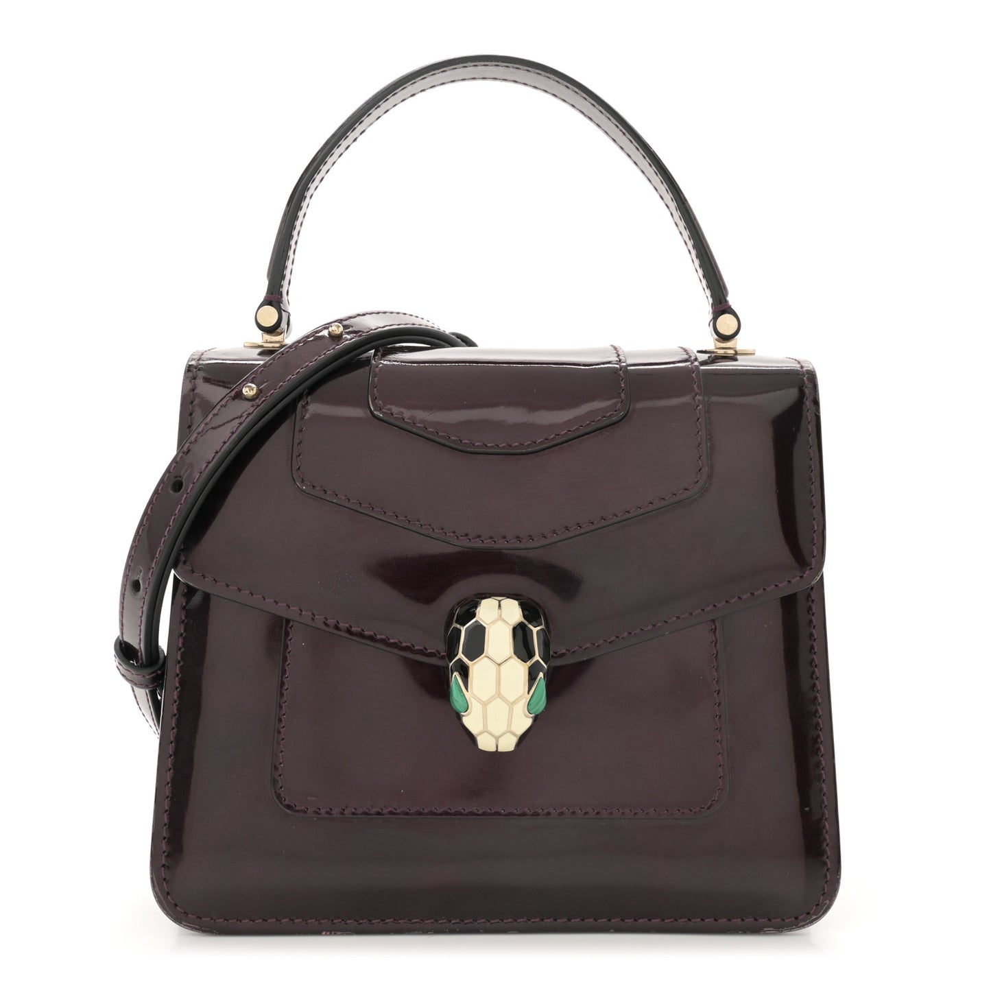 Metallic Calfskin Serpenti Forever Top Handle Dark Purple