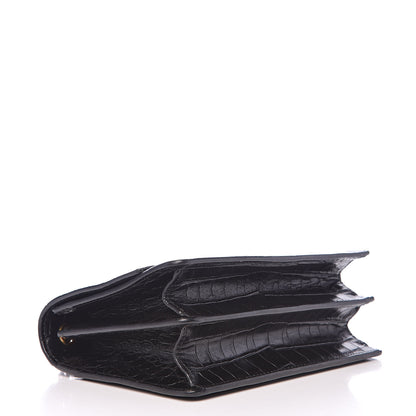 Saint Laurent Calfskin Crocodile Embossed Small Monogram Sunset Black 4 of 11