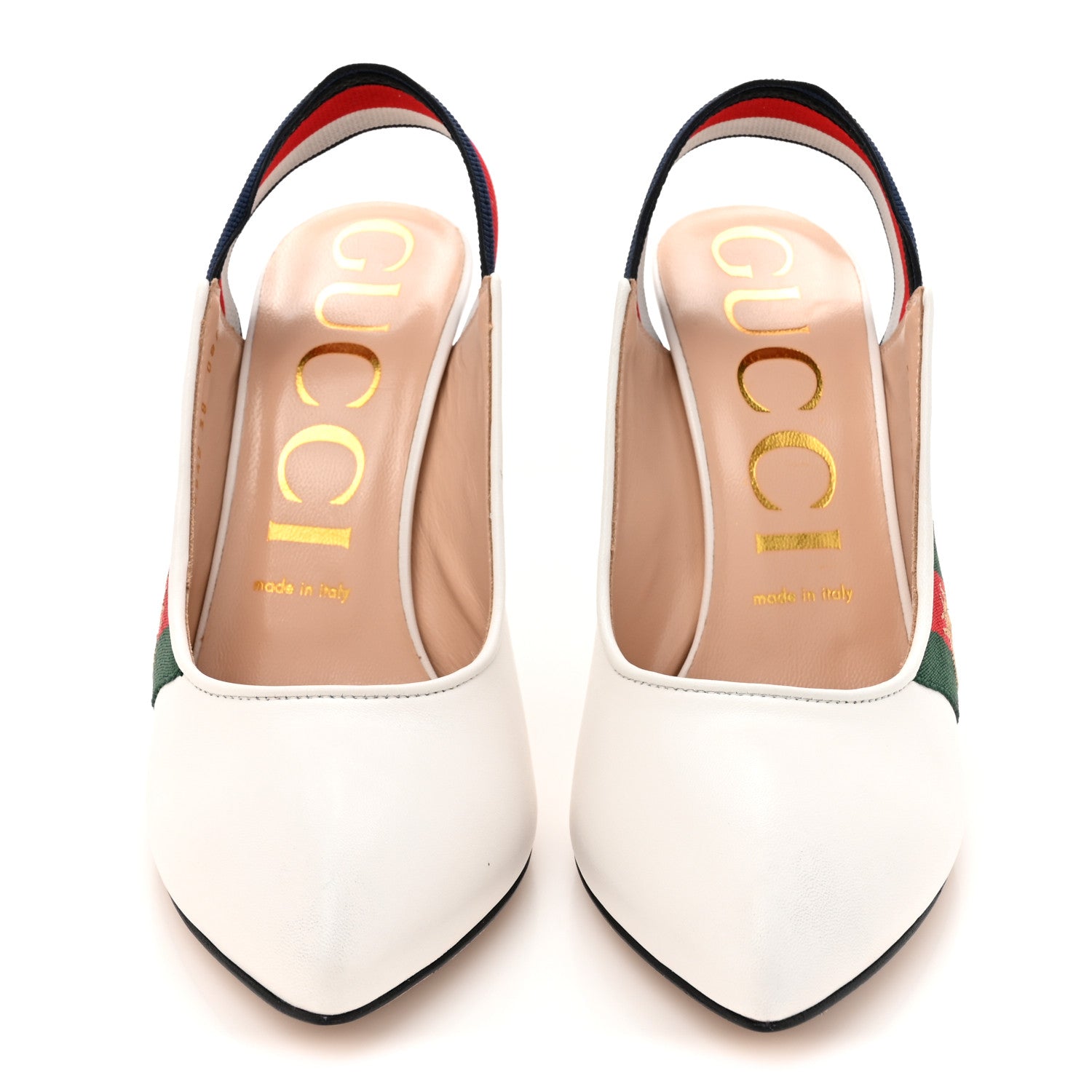 Gucci Malaga Kid Web Sylvie High Heel Slingback Pumps 38 White 3 of 11
