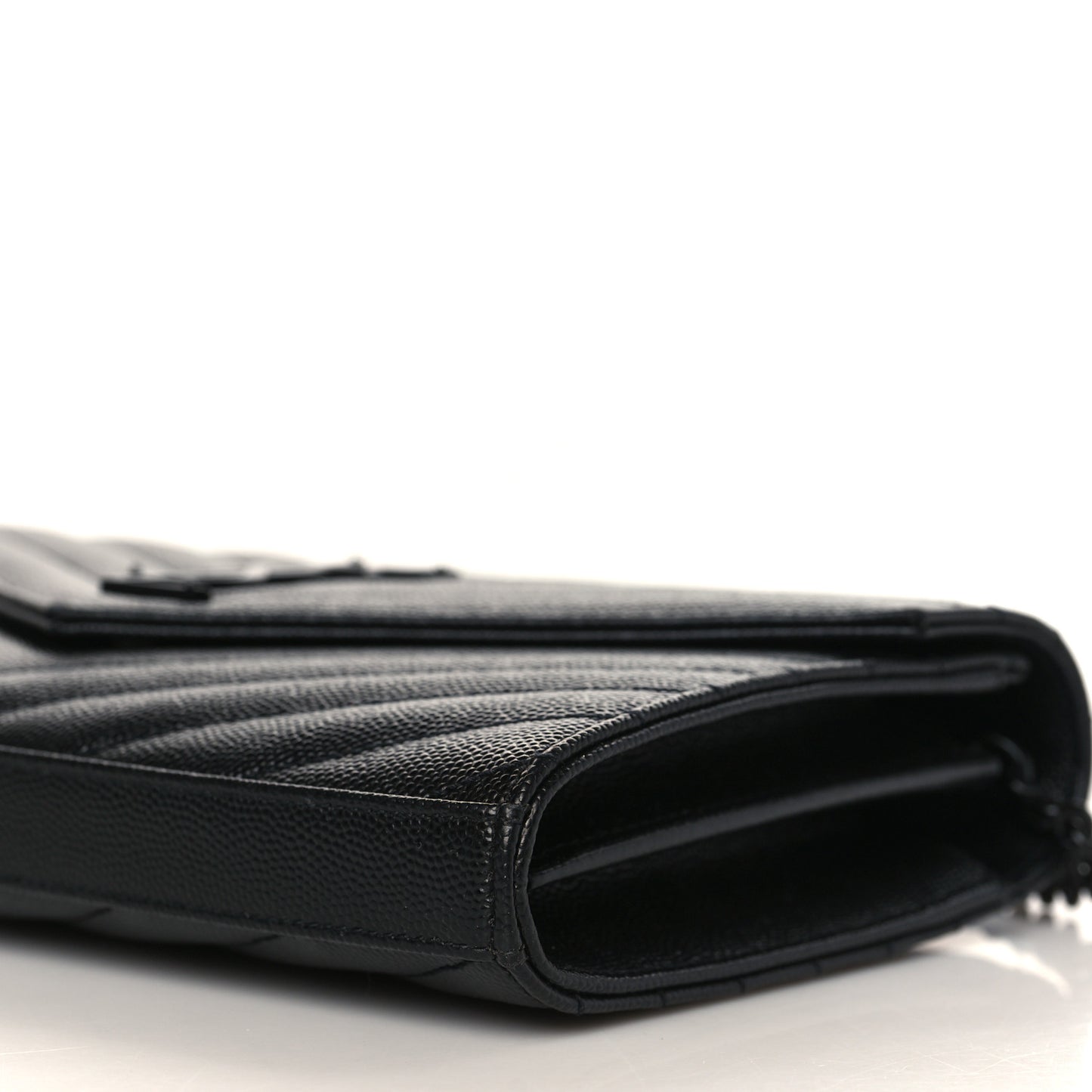 Grain De Poudre Matelasse Chevron Monogram Monochrome Chain Wallet Black