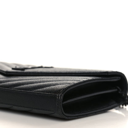 Saint Laurent Grain De Poudre Matelasse Chevron Monogram Monochrome Chain Wallet Black 8 of 9